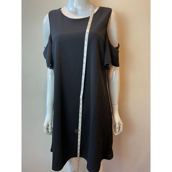 Womens Cold Shoulder Dress Round Neck Back Keyhole Black Size Medium - Picture 6 of 10